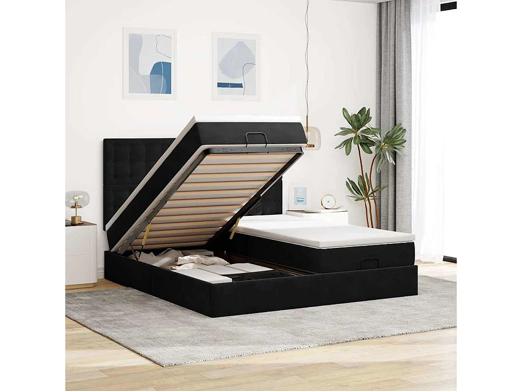 Ottoman-Bett mit Matratzen Schwarz 180x200 cm Samt