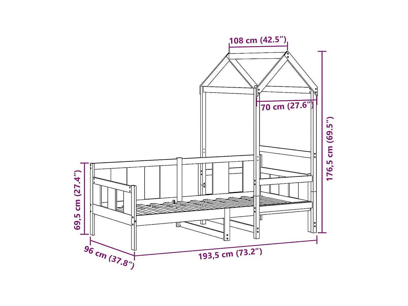 Tagesbett mit Dach 90x190 cm Massivholz Kiefer