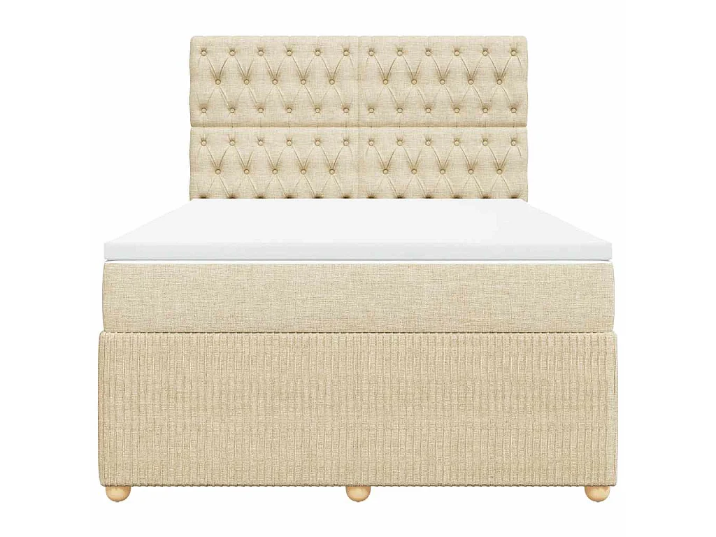 Cama box spring con colchón tela color crema 140x190 cm