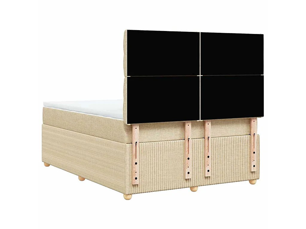 Cama box spring con colchón tela color crema 140x190 cm