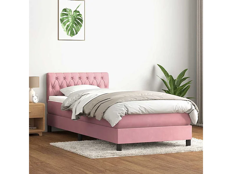 Giroletto a Molle con Materasso Rosa 100x220 cm in Velluto