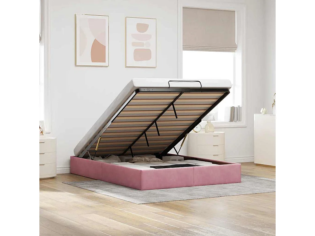 Estrutura de cama otomana sem colchão 140x200 cm veludo rosa