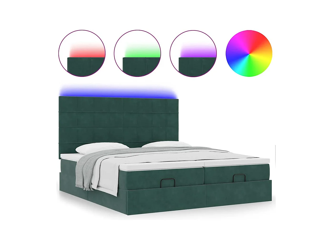 Ottoman-Bett mit Matratzen & LEDs Dunkelgrün 180x200 cm Samt