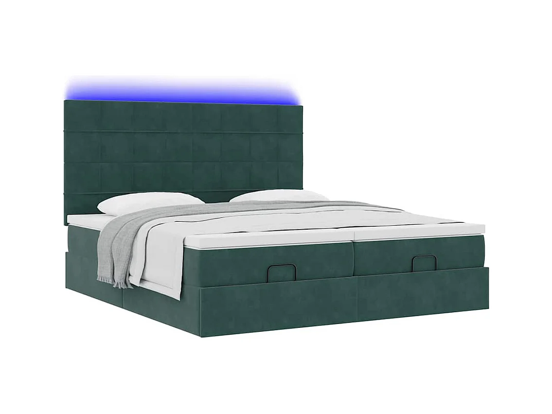 Ottoman-Bett mit Matratzen & LEDs Dunkelgrün 180x200 cm Samt