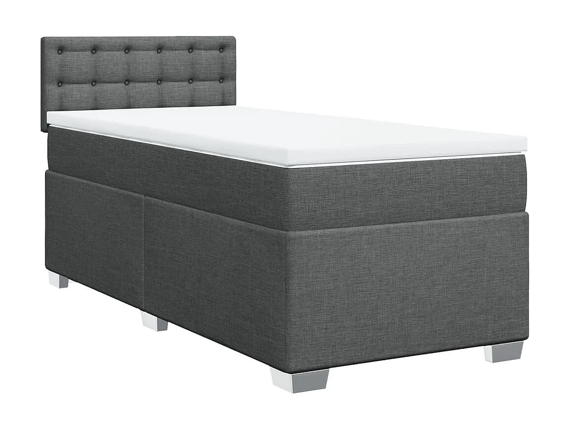 Cama box spring con colchón tela gris oscuro 100x200 cm