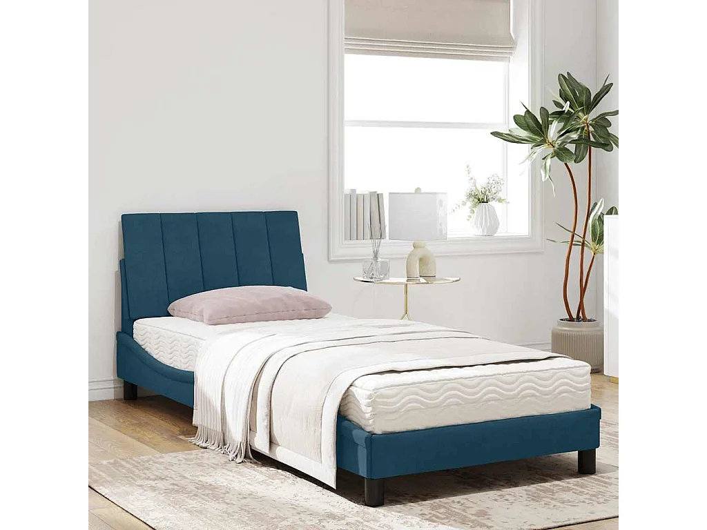 Lit avec matelas Hanko bleu 90x200 cm velours