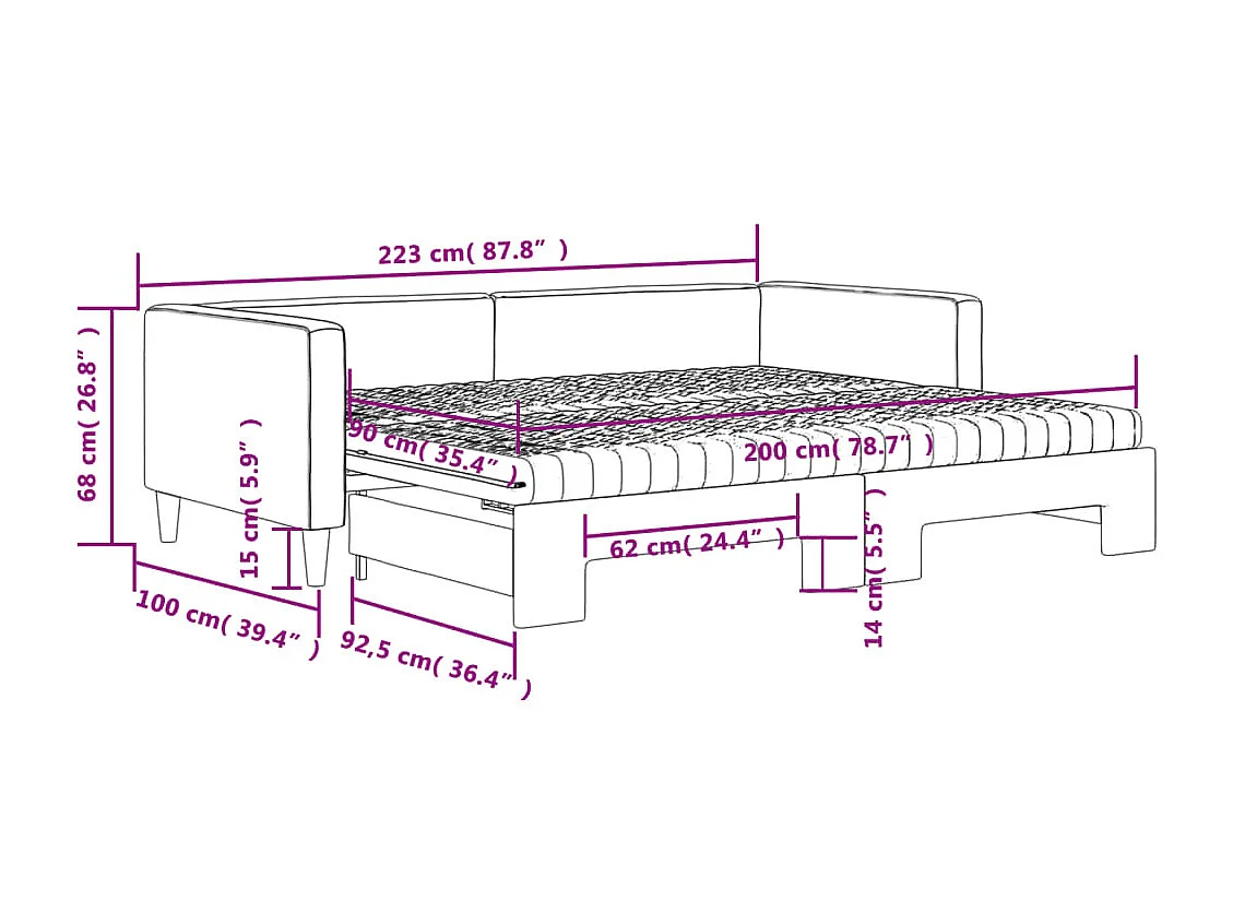 Slaapbank met onderschuifbed en matrassen 90x200 cm stof taupe
