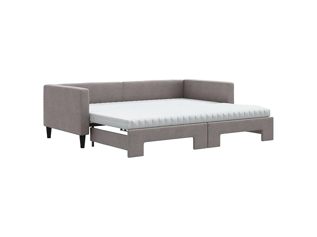 Lit de jour avec gigogne et matelas taupe 90x200 cm tissu