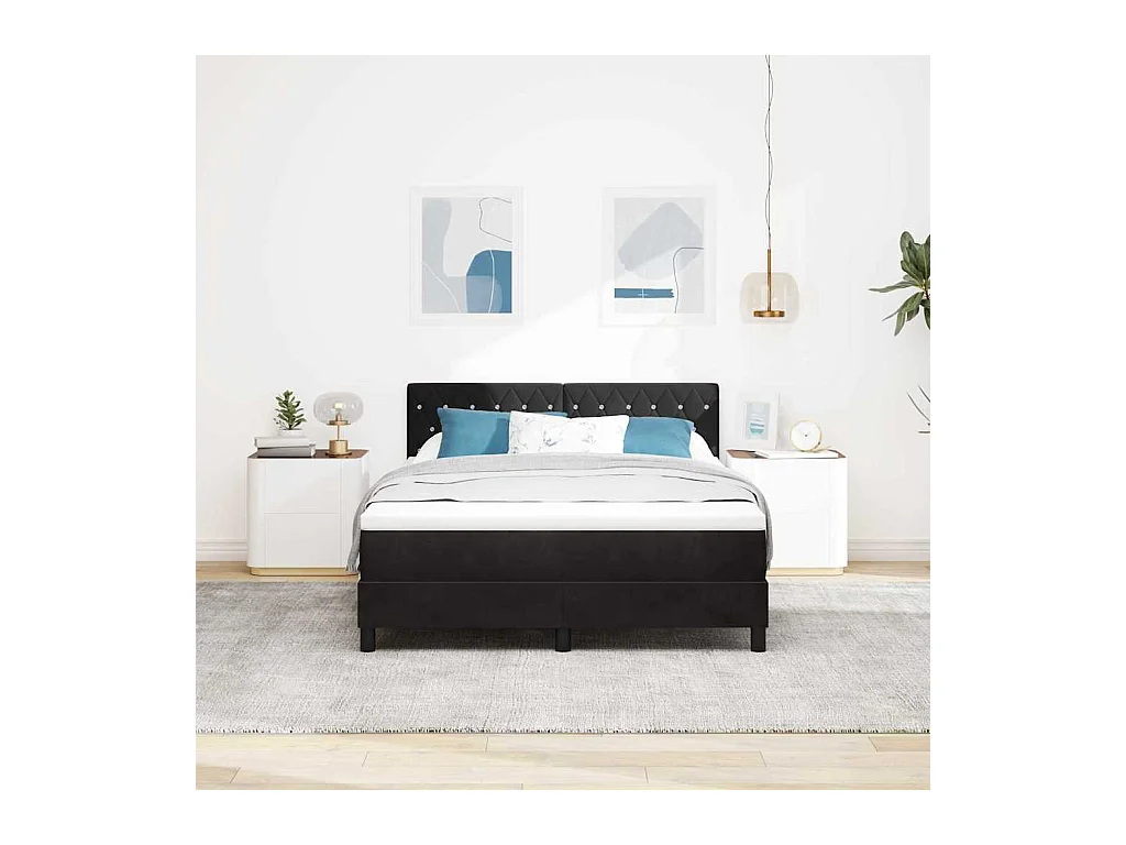 Lit à ressorts avec matelas Noir 140 x 190 cm tissu