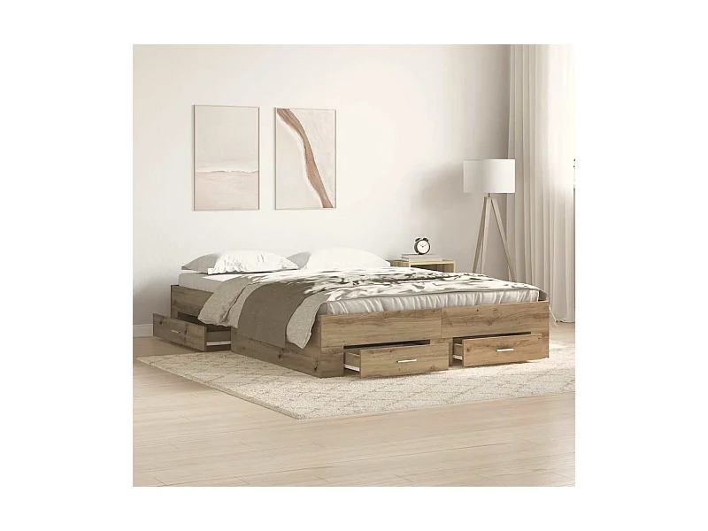 Cadre de lit avec tiroirs chêne artisanal 140 x 200 cm