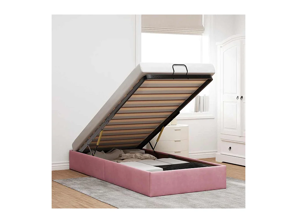 Cadre de lit ottoman sans matelas rose 90x190 cm velours