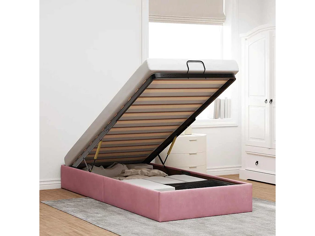 Cadre de lit ottoman sans matelas rose 90x190 cm velours