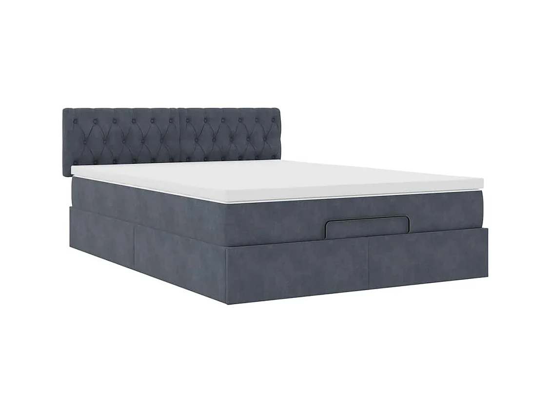 Cadre de lit ottoman avec matelas gris foncé 140x190 cm velours