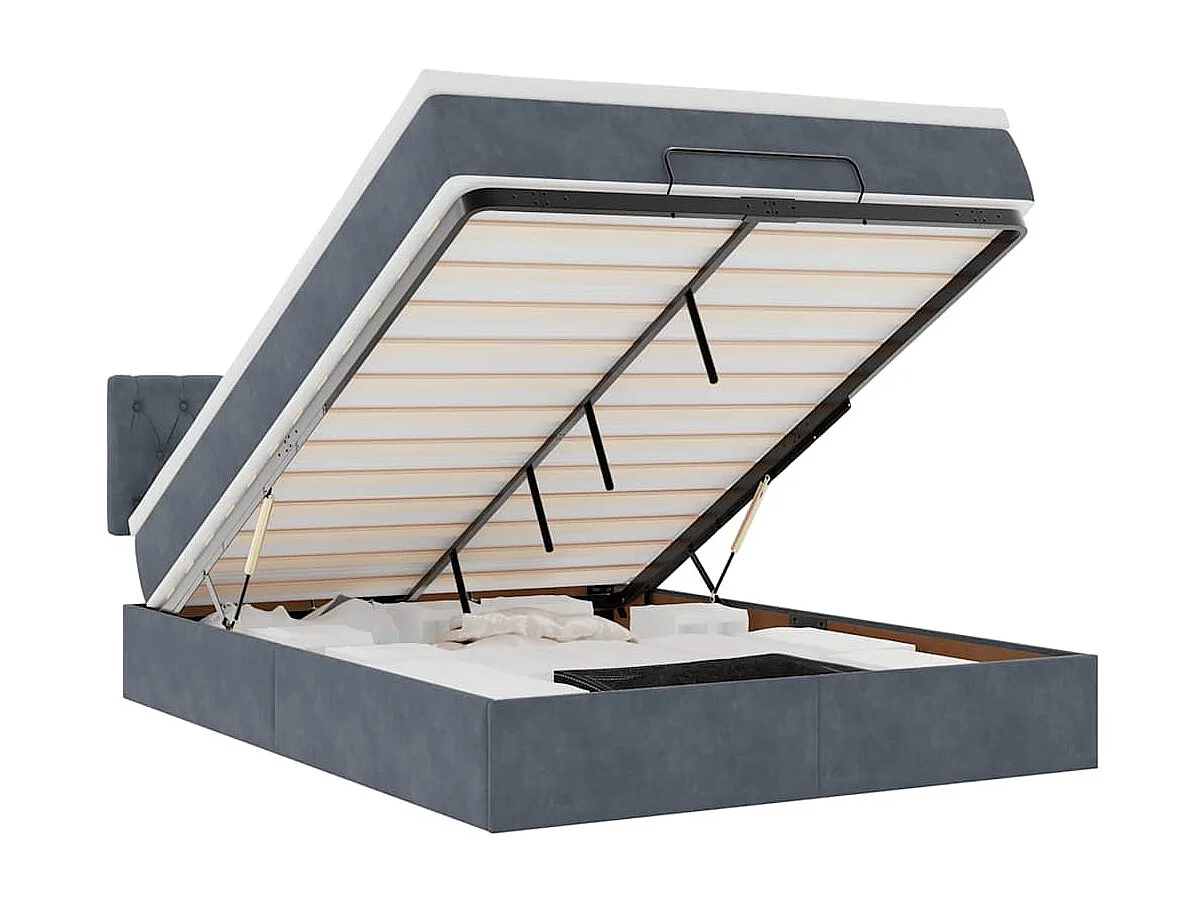 Estrutura de cama otomana com colchão 140x190cm cinzento escuro