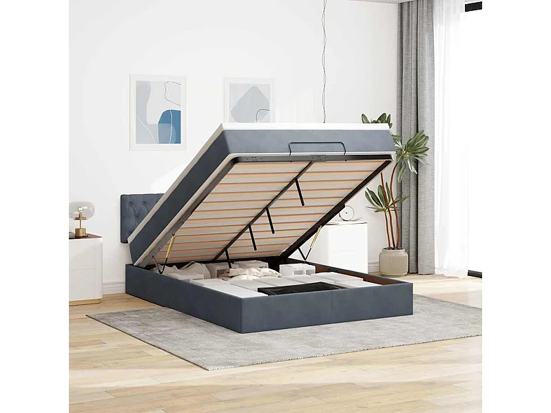 Estrutura de cama otomana com colchão 140x190cm cinzento escuro