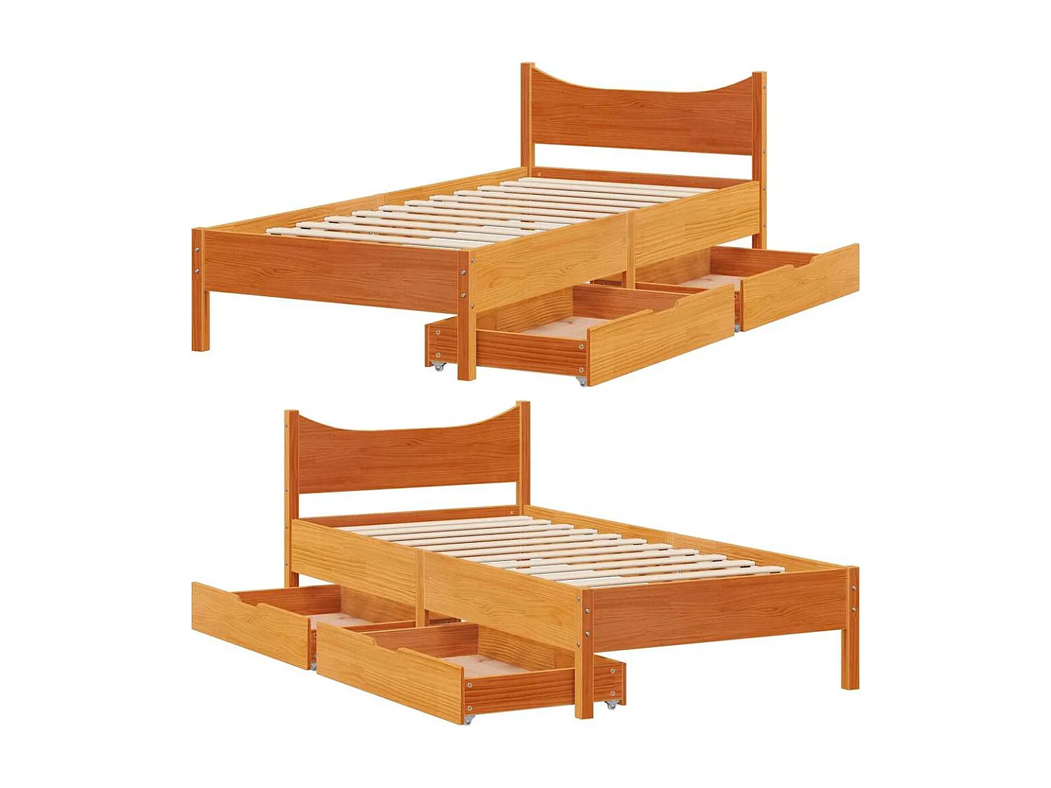 Giroletto Cassetti Marrone Cera 100x200 cm Legno Massello Pino