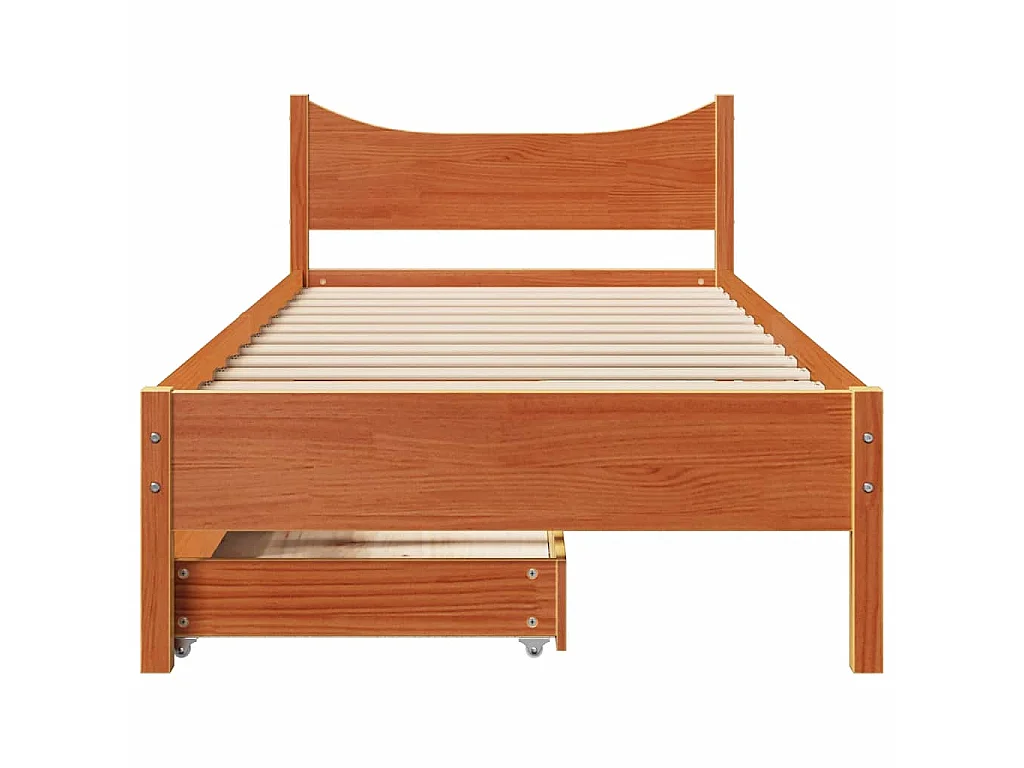 Bedframe met lades massief grenenhout wasbruin 100x200 cm