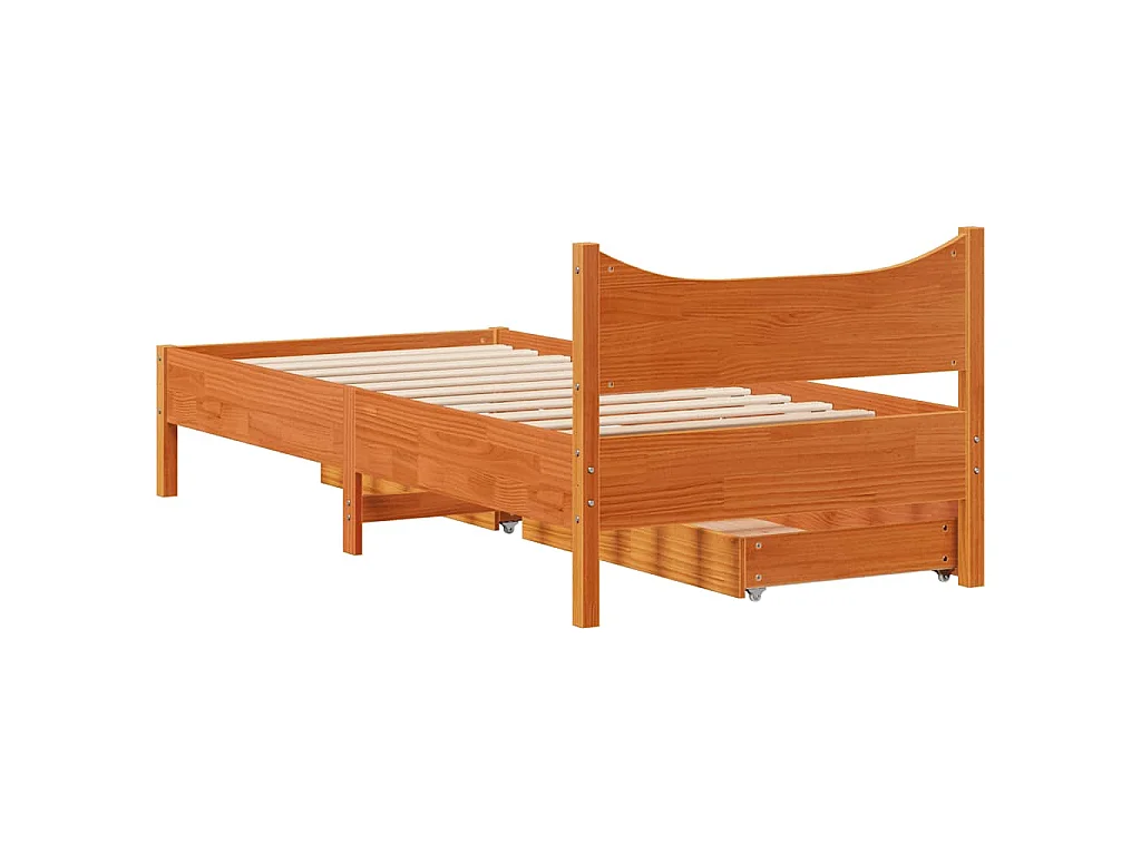 Bedframe met lades massief grenenhout wasbruin 100x200 cm