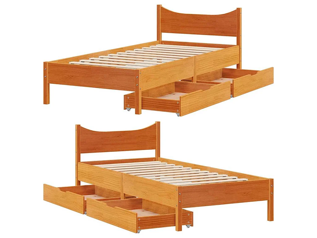 Bedframe met lades massief grenenhout wasbruin 100x200 cm