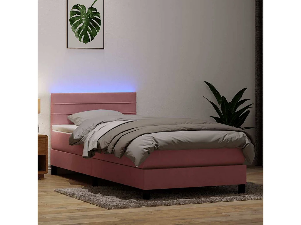 Sommier à lattes de lit avec matelas rose 90x220 cm velours