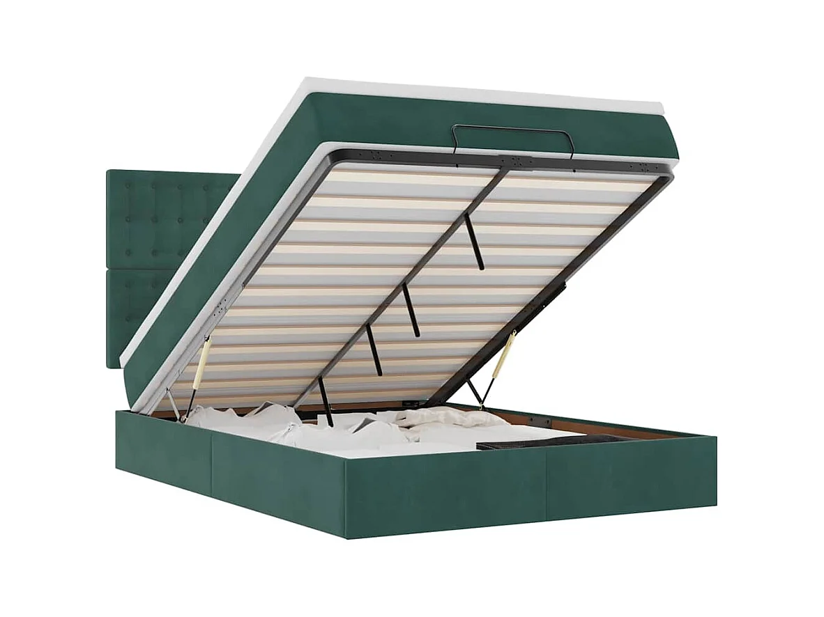 Cadre de lit ottoman avec matelas vert foncé 140x200 cm velours