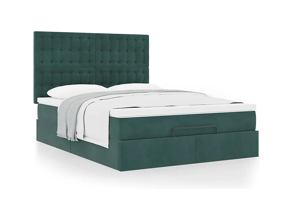 Cadre de lit ottoman avec matelas vert foncé 140x200 cm velours