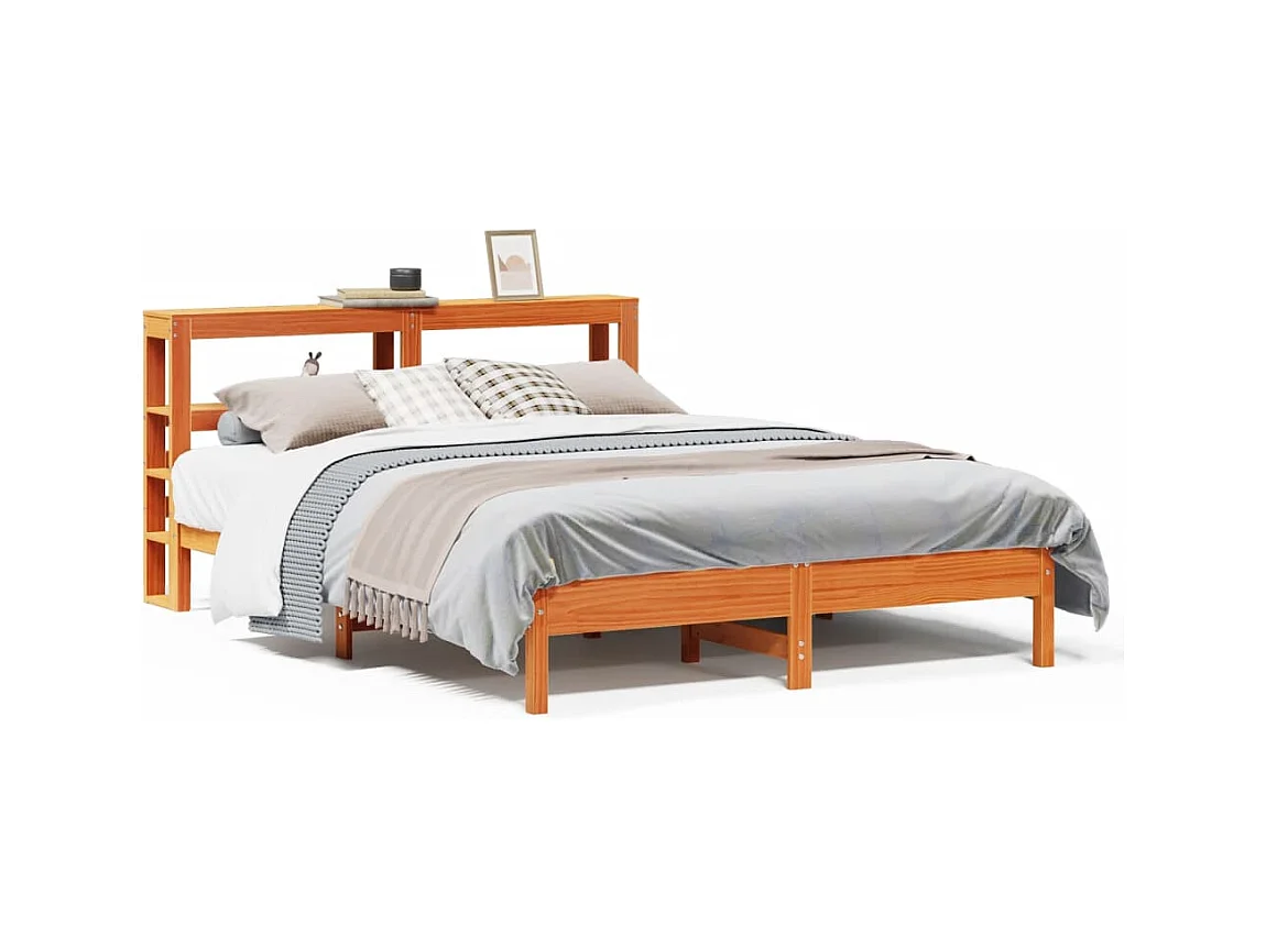 Cadre de lit sans matelas cire marron 160x200cm bois pin massif