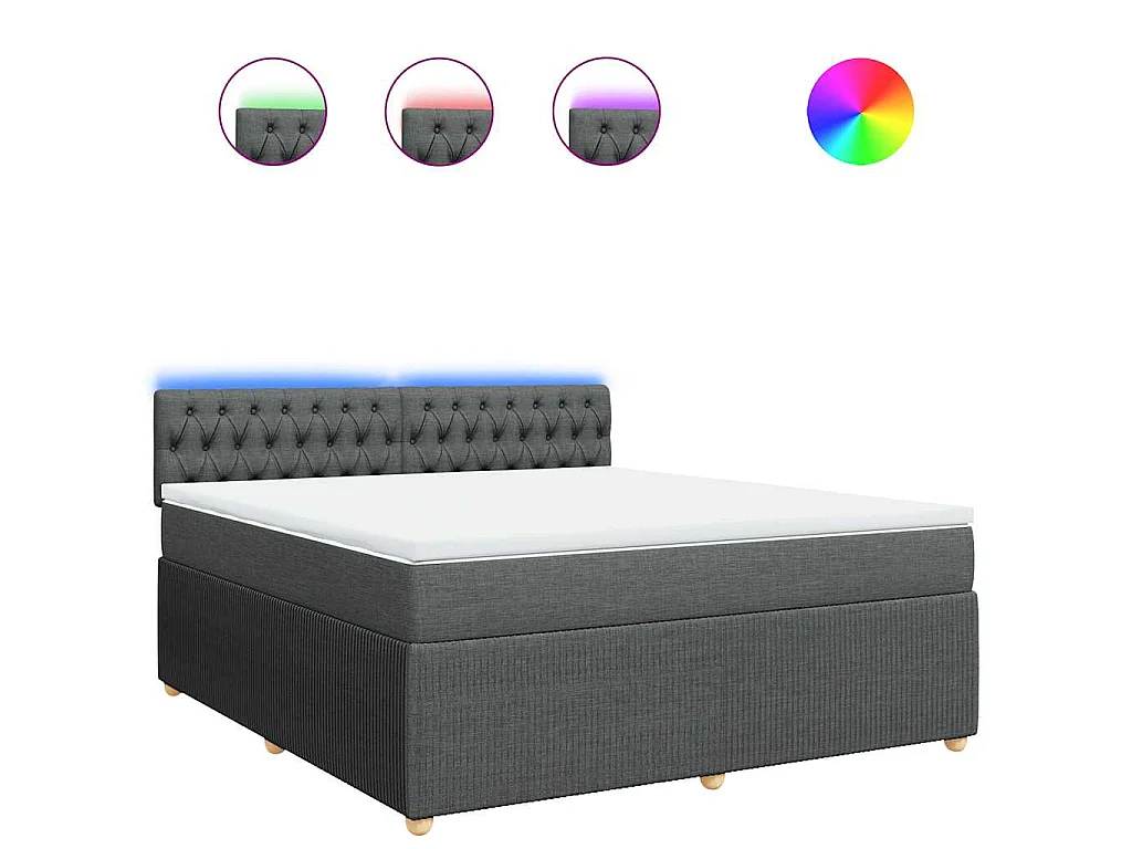 Cama box spring con colchón tela gris oscuro 180x200 cm