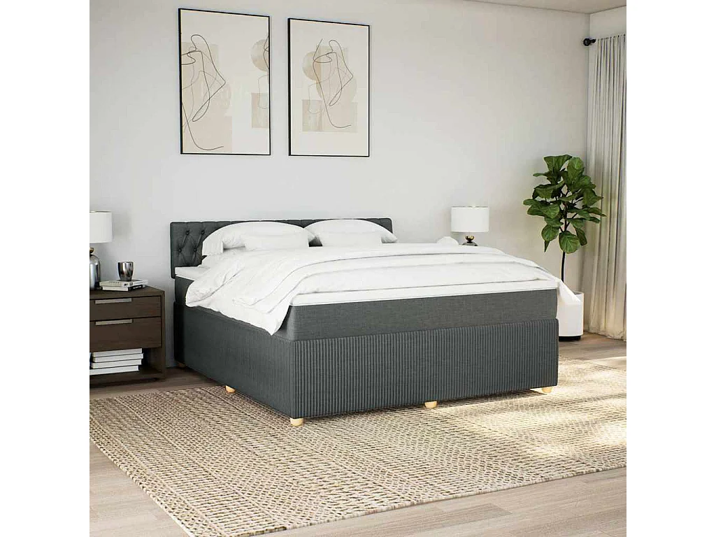 Cama box spring con colchón tela gris oscuro 180x200 cm