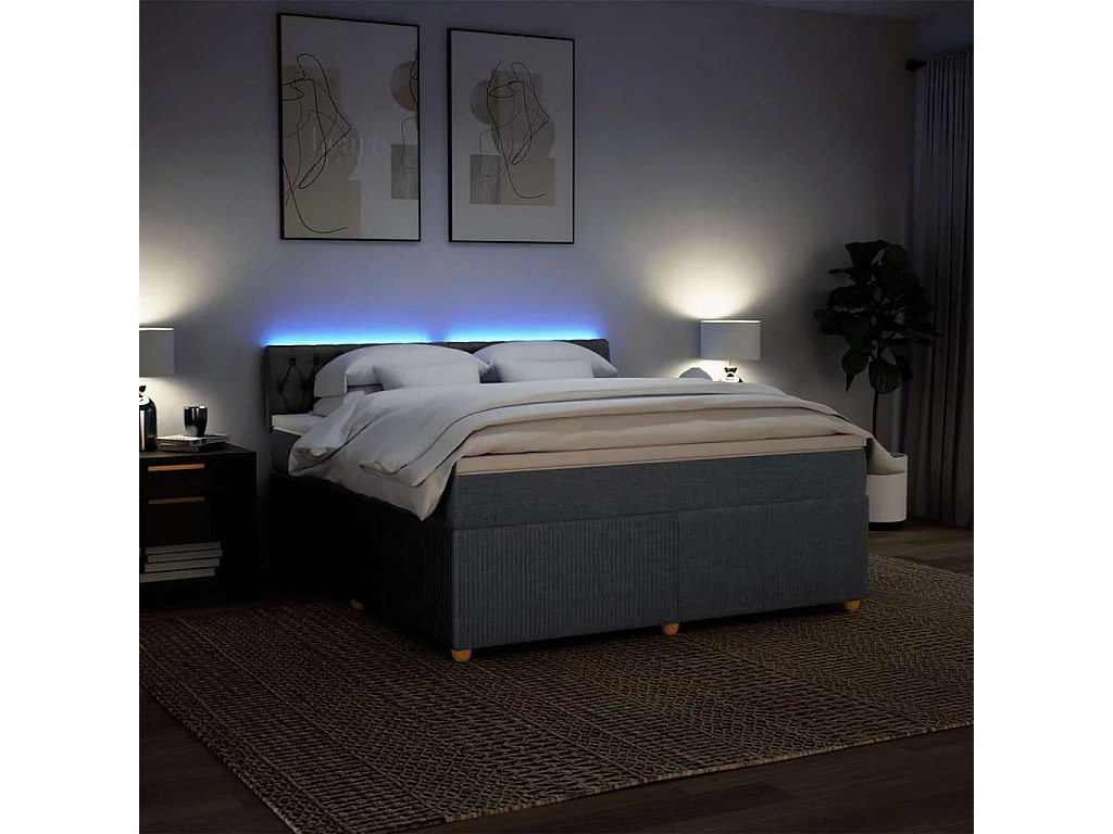 Cama box spring con colchón tela gris oscuro 180x200 cm
