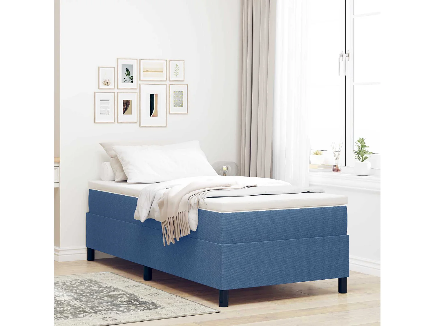 Cadre de lit plateforme Bleu 90 x 200 cm tissu