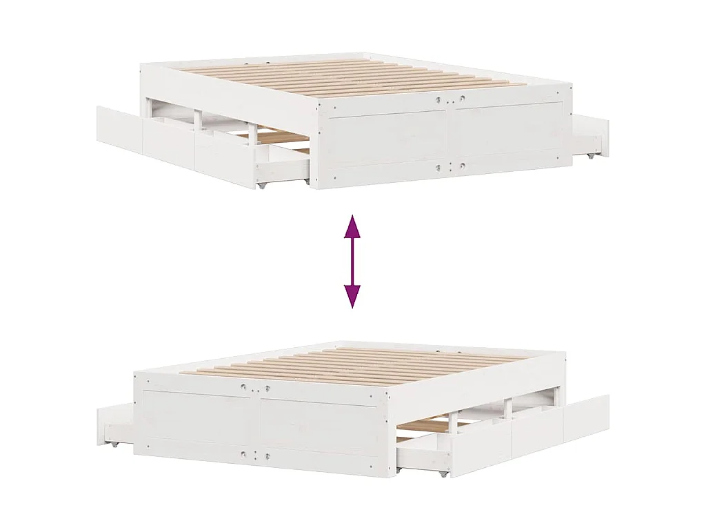 Cadre de lit sans matelas avec tiroirs 140x190 cm bois de pin