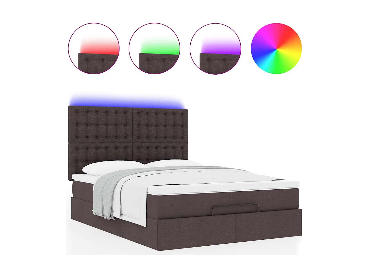 Estrutura cama otomana colchão 140x190cm tecido castanho escuro