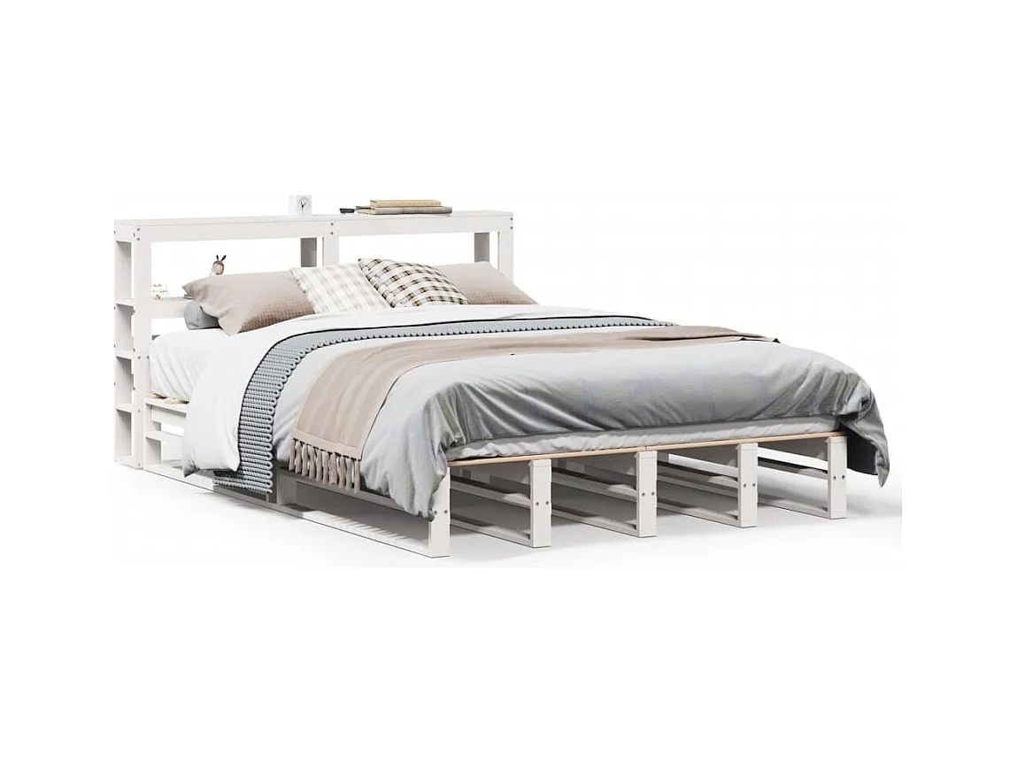 Cama sem colchão 140x200 cm madeira de pinho maciça branco