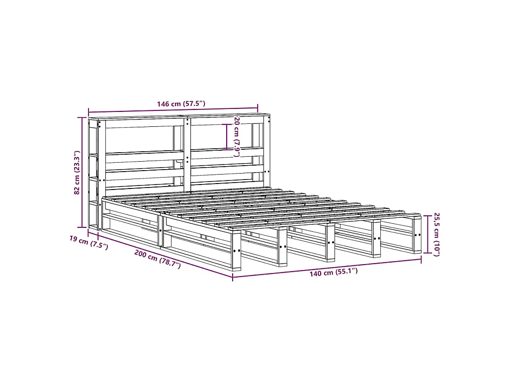 Giroletto con Testiera Bianco 140x200 cm Legno Massello di Pino