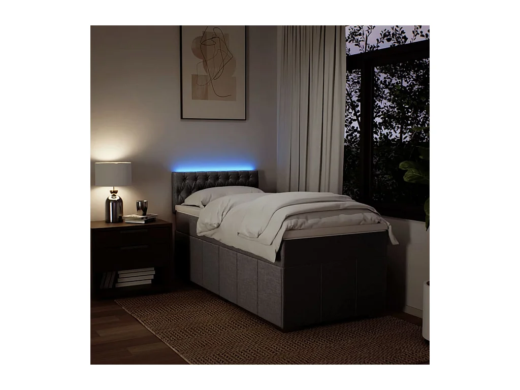 Cama box spring con colchón tela gris taupe 90x200 cm