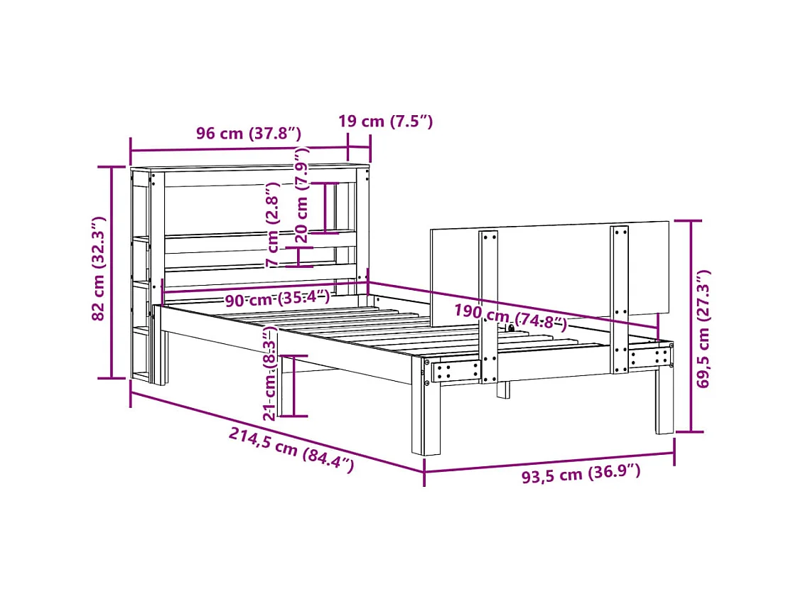 Bettgestell mit Kopfteil ohne Matratze 90x190 cm