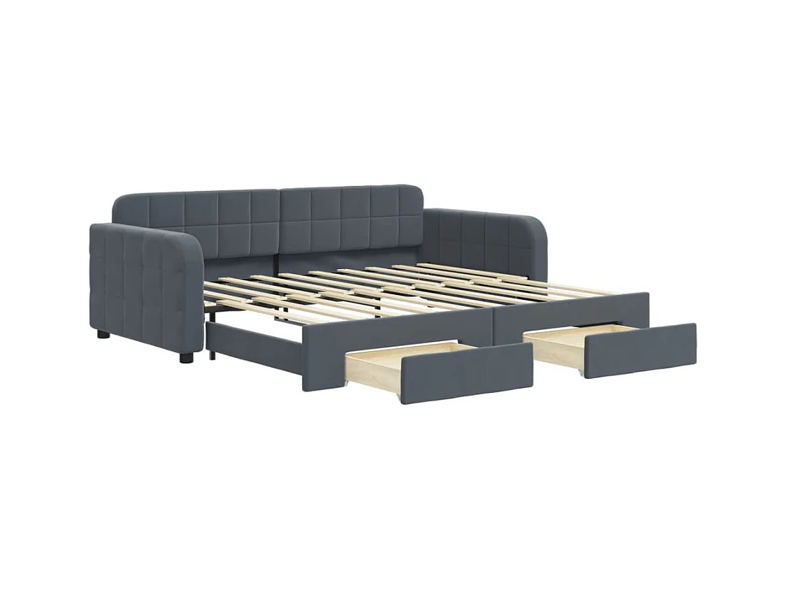 Tagesbett Ausziehbar mit Schubladen Dunkelgrau 90x190 cm Samt