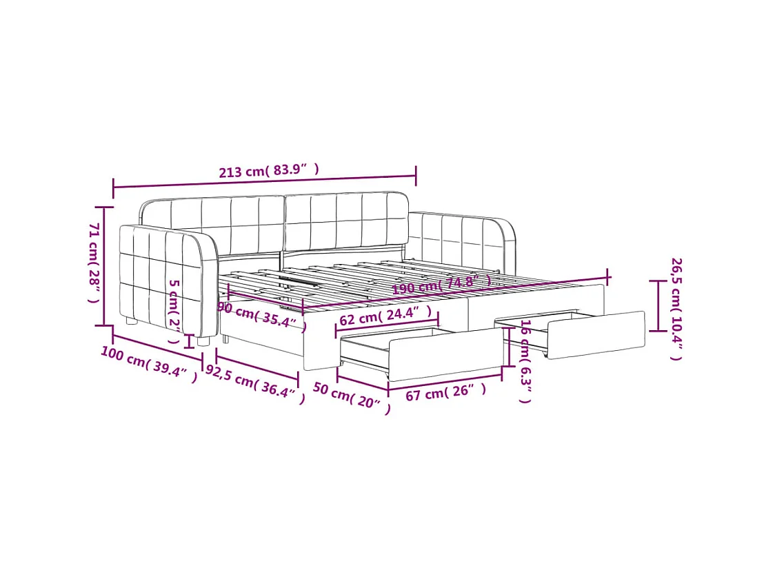 Tagesbett Ausziehbar mit Schubladen Dunkelgrau 90x190 cm Samt