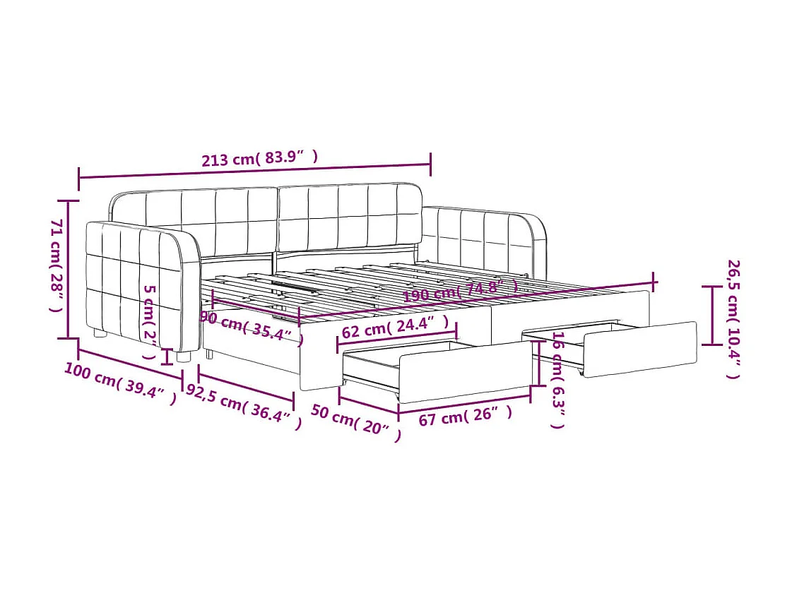 Tagesbett Ausziehbar mit Schubladen Dunkelgrau 90x190 cm Samt