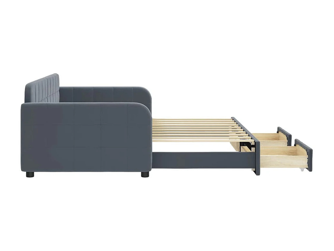 Tagesbett Ausziehbar mit Schubladen Dunkelgrau 90x190 cm Samt