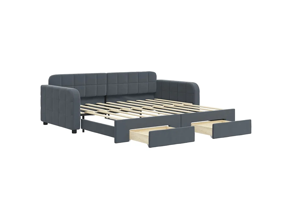 Slaapbank onderschuifbed en lades 90x190 cm fluweel donkergrijs