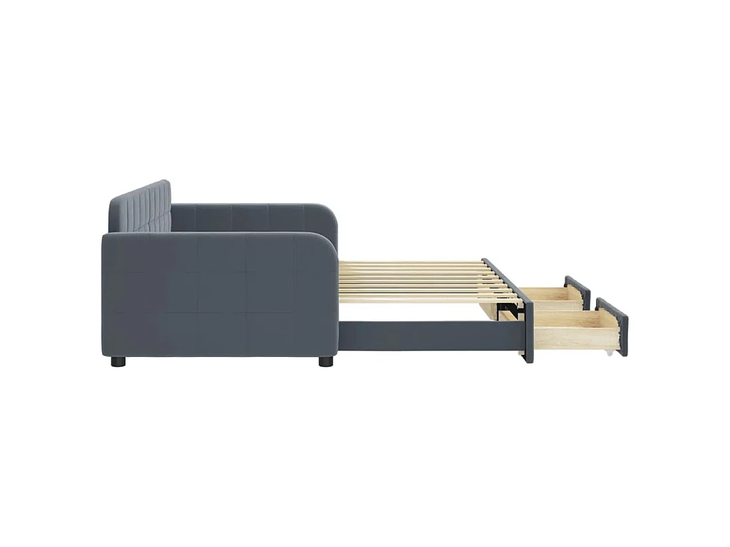Slaapbank onderschuifbed en lades 90x190 cm fluweel donkergrijs