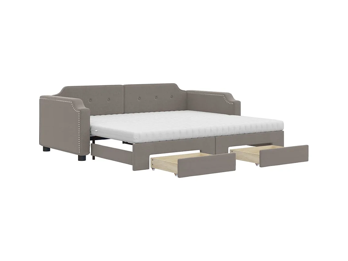 Lit de jour avec gigogne et tiroirs taupe 90x200 cm tissu
