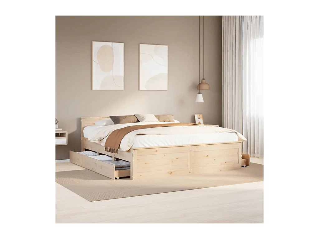 Cadre de lit sans matelas avec tête de lit 180x200 cm bois pin