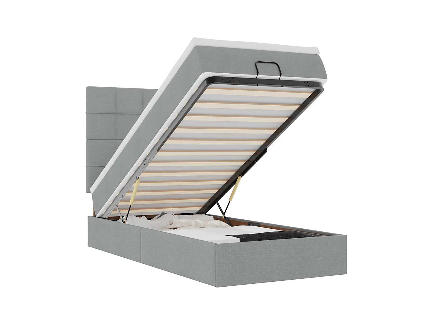 Ottoman-Bett mit Matratze Hellgrau 90x190 cm Stoff