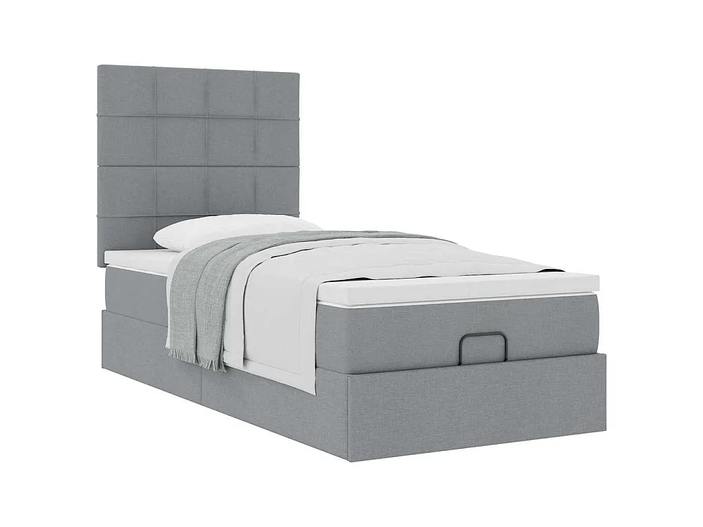 Ottoman-Bett mit Matratze Hellgrau 90x190 cm Stoff