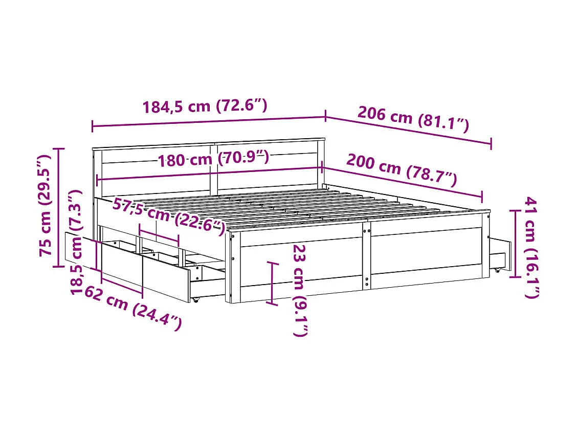 Massivholzbett ohne Matratze mit Kopfteil Weiß 180x200 cm
