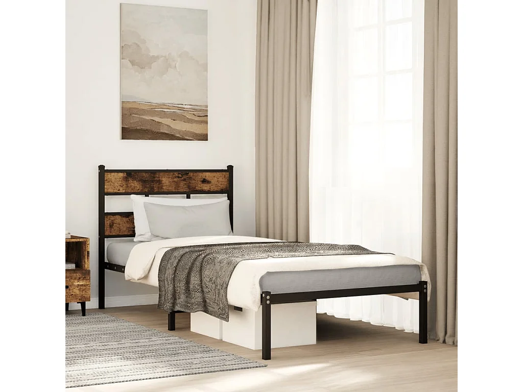 Cadre de lit en métal sans matelas chêne fumé 90x190 cm