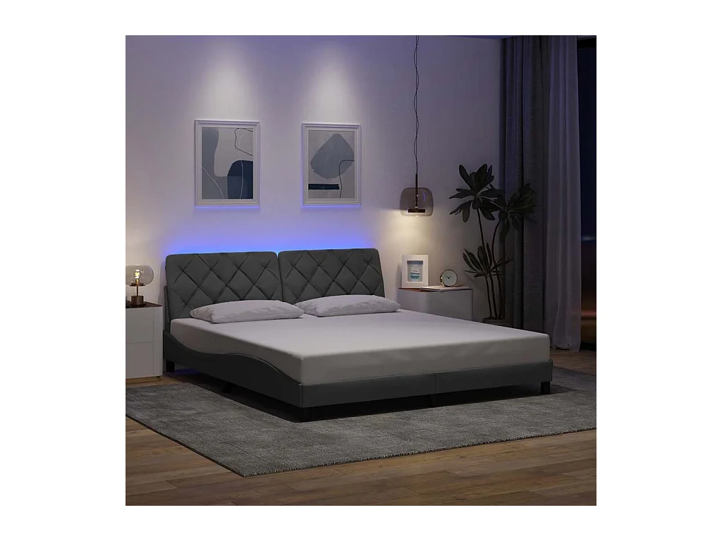 Cadre de lit avec LED sans matelas gris clair 180x200 cm tissu